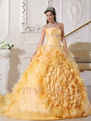 Strapless Chapel Train Daffodil Quinceanera Party Outfits