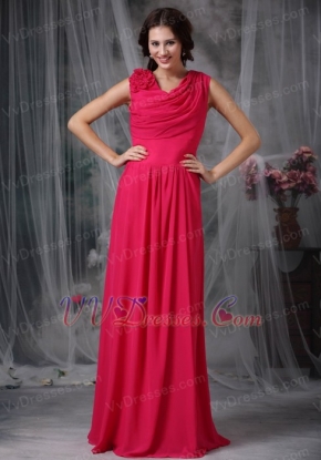 V-neck Hot Pink Chiffon Dress For Mother Of Bride Wear Modest
