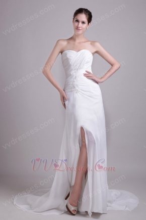 Ruched Sweetheart White Chiffon Prom Dress With Split