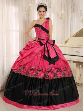 One Shoulder Coral Taffeta Puffy Senior High School Graduation Ball Gown