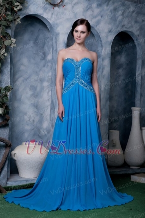 Dodgerblue Empire Sweetheart Brush Train Chiffon Dress For Prom Inexpensive