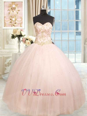 Blush Pink Gold Details Brilliant Quinceanera Ball Gown Photography Studio Costumes