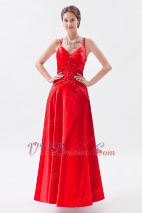 V-neck Spaghetti Straps Scarlet Formal Evening Dress