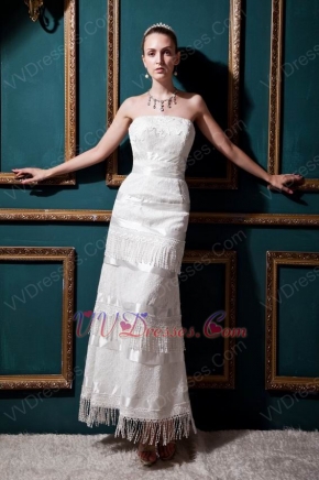 Western Dropped Sheath Aline Champage Lace Wedding Dress