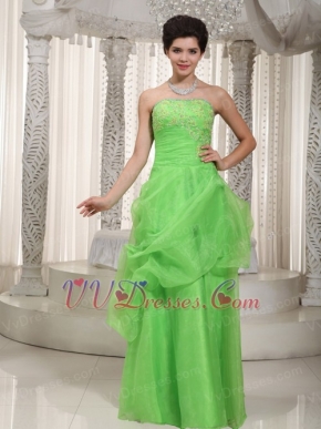 Spring Green Strapless Prom Dress Made By Organza Low Price Inexpensive