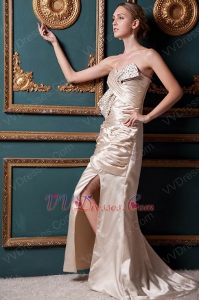 Formal Sweetheart Champagne Prom Dresses With Side Split