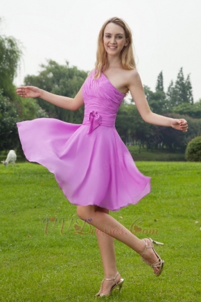 Mallow Chiffon One Shoulder Bridesmaid Dress For Girls