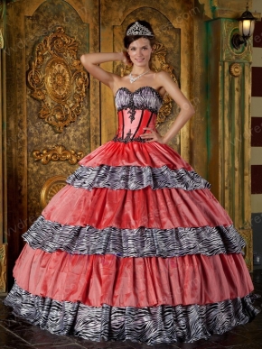 Discount Sweetheart Zebra And Orange Pink Layers Ball Gown Quinceanera Dress