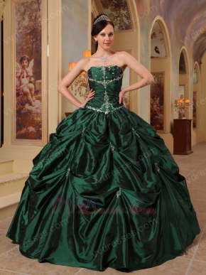 Hunter Green Beaded Strapless Evening Ball Gown For Women