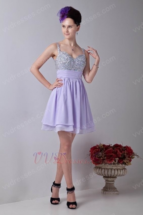 Spaghetti Straps Coloured Diamond Lavender Graduation Dress