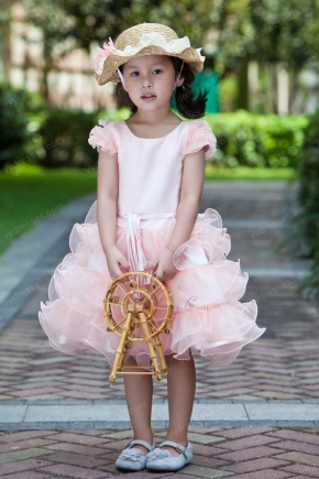 Cheap Scoop Neck Cap Sleeves Short Pink Infant Flower Girl Dress