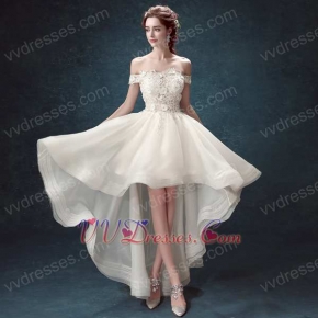 Ivory High Low Prom Formal Dress With Transparent Appliques Bodice