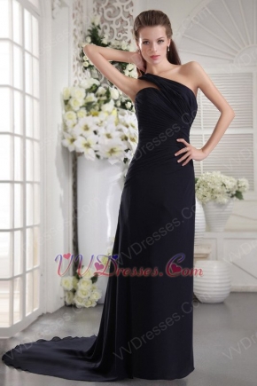 One Shoulder Black Chiffon 2014 Discount Prom Dress