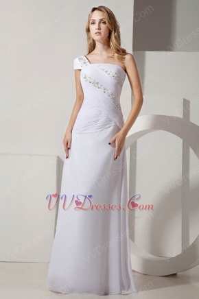 One Shoulder Elegant Embroidery White Chiffon Prom Dress