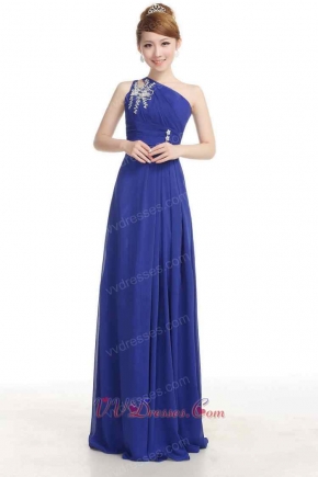 One Shoulder Royal Blue Chiffon Prom Dress Customized Tailoring Plus