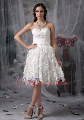 Affordable Sweetheart Ruffled Lace Skirt Wedding Dress Short Low Price