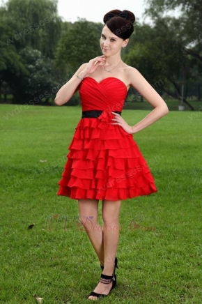 Sweetheart Wine Red Chiffon Short Dress To Sweet 16 Party