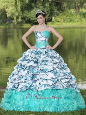 Apple Green Printed Floral Bubble Train Sunshine Quinceanera Gowns Boutique