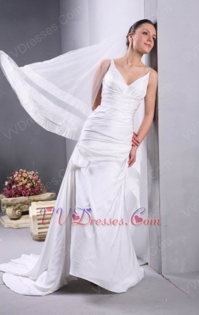 Cheap V-Neck A-line Wedding Dress Made By Ivory Taffeta