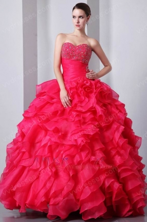 Sweetheart Hot Pink Cascade Fuchsia Organza Ball Dress