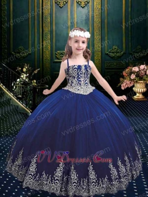 Girls Wear Western Quinceanera Ball Gown Dark Royal Blue With Silver Embroidery