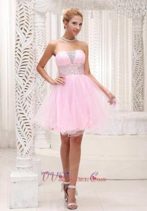 Popular Strapless Baby Pink Mini Prom Dress For Chorus Performance