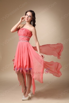 Watermelon Cascade Skirt High Low Homecoming Dress