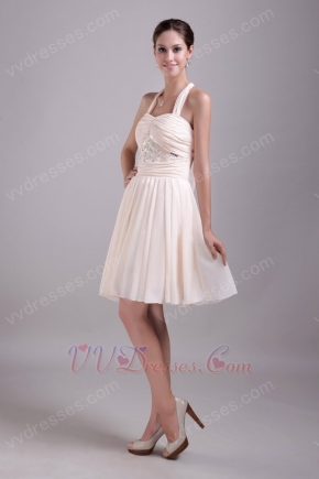 Beaded Short Chiffon Prom Dress Light Yellow With Halter