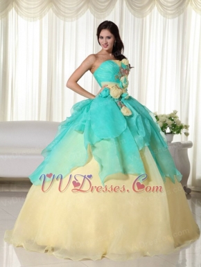 Aqua and Yellow Stitched Together Dress For Quinceanera Girl Like Princess