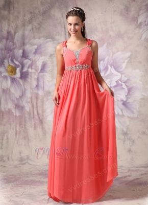 Straps Watermelon Pink Chiffon Prom Party Dress For Sale