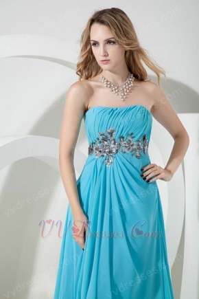 Cheap Strapless Front Split Aqua Evening Dress 2014