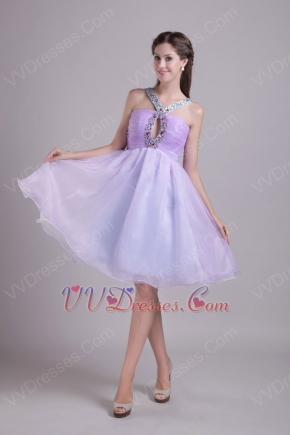 Lilac V-neck Knee-length Organza Cocktail Party Dress