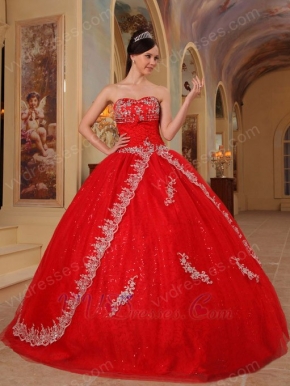 Red Sequin Fabric Cheap Quinceanera Dress For 2014 Party