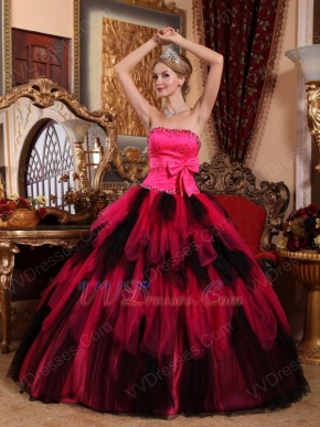 Black and Deep Pink Cascade Girl Quinceanera Dress For Cheap