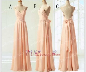 Peach Floor Length Bridesmaid Long Dresses Team-buying Under 80