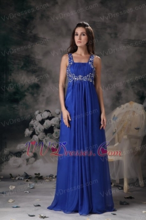 Royal Blue Wide Straps Chiffon 2014 Prom Dress Floor-length Inexpensive