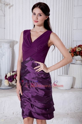 Elegant V-Neck Cascade Layers Skirt Grape Purple Short Prom Dress