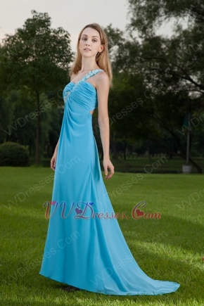 One Shouler Cross Back Aqua Chiffon Hot Sell Prom Party Dress