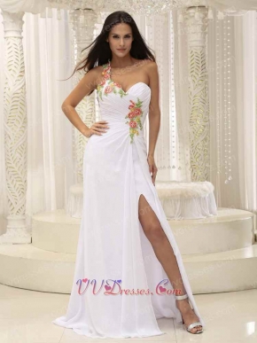 Single Strap Colorful Beading White Prom Dress Custom Made Free