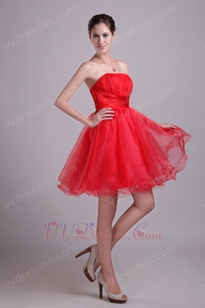 Beaded Strapless Knne Length Red Organza Short Celebrity Dress