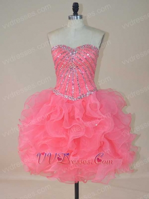 Watermelon Organza Puffy Ruffles Knee Length Mini Nightclub Dress Cute