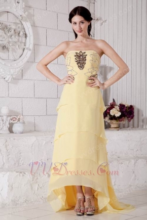 High Low Layers Skirt Yellow Chiffon Women Evening Dress