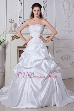 Inexpensive Strapless Appliques Bubble Ball Gown Bridal Gowns