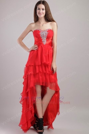 Scarlet Sweetheart High-low Style Beaded Cocktail Dress