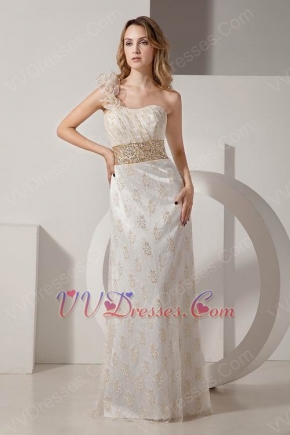 Luxury One Shoulder Straps Gold Sequin Lace Evening Dress