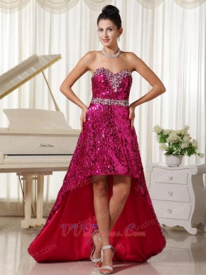 Twinkling Paillette Over Skirt Exposed Back High-low Prom Dress Stage Show