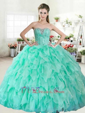 Triangular Organza Ruffles Puffy Skirt Apple Green Adult Quinceanera Style Gown