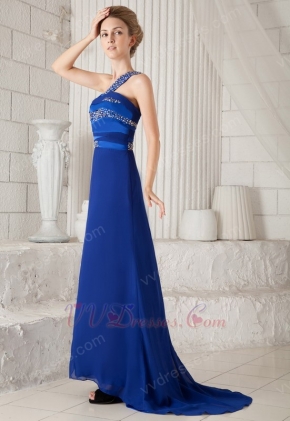 Royal Blue One Shoulder Split Floor Length Prom Party Dress