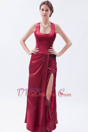Unique Square Cardinal Red Evening Dress With Split Front