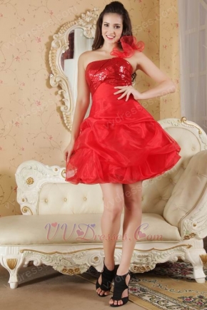 Sexy One Shoulder Knee Length Skirt Red Cocktail Dress